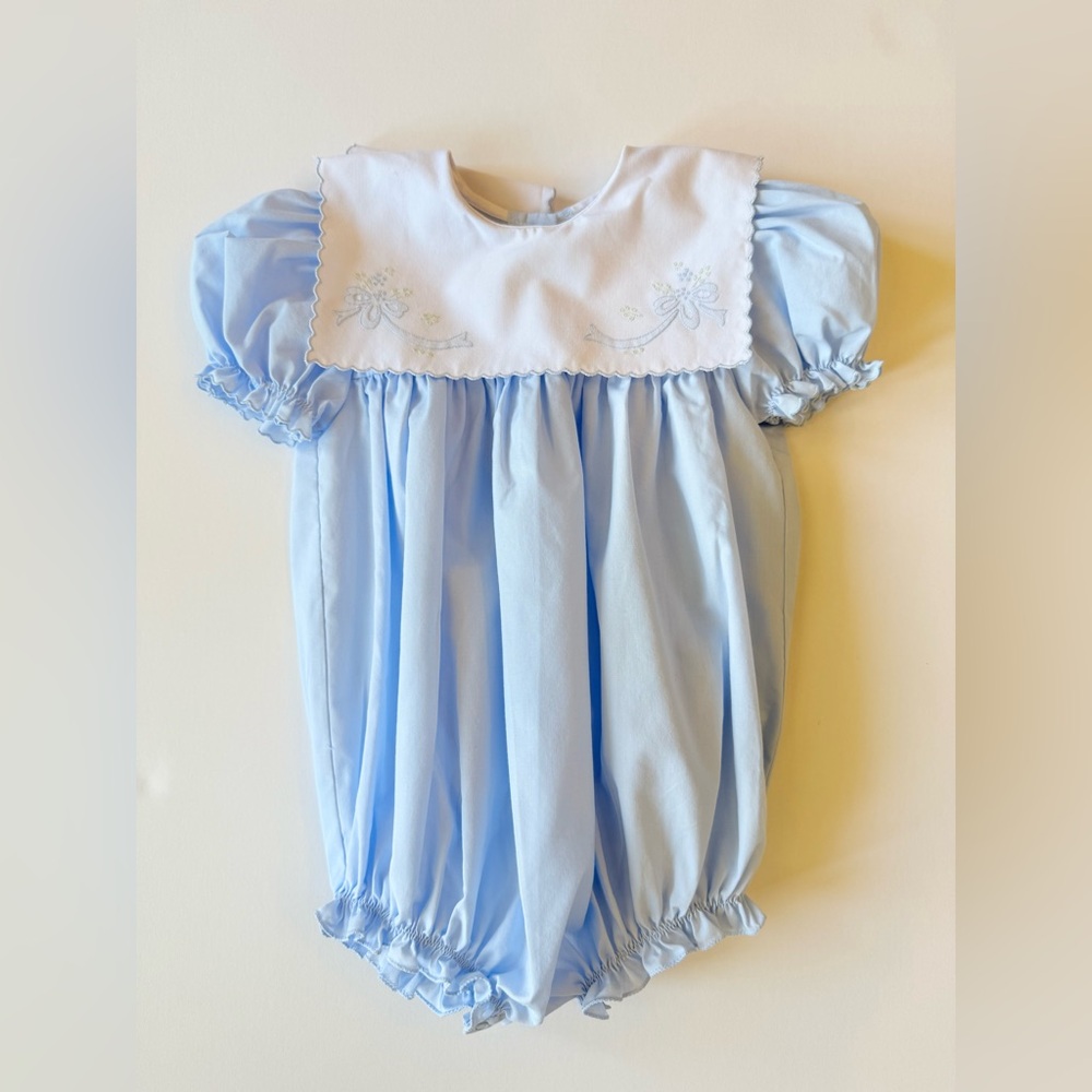 Blue Embroidered Bib Bubble Romper